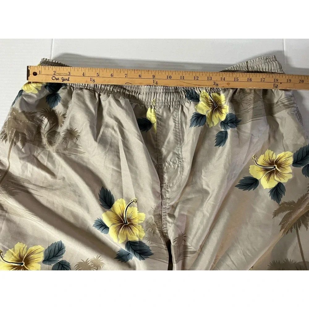 Unbranded‎ Swim Trunks Mens XL Tan Tropical Hibiscus Palm Tree Board Shorts